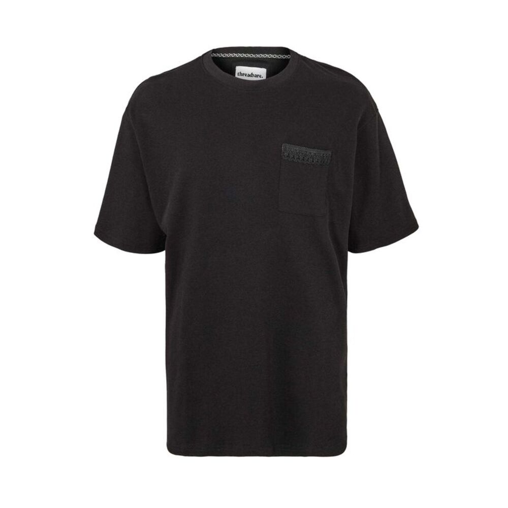 Threadbare Mens Dunedin Textured Knit Regular T-Shirt / Black